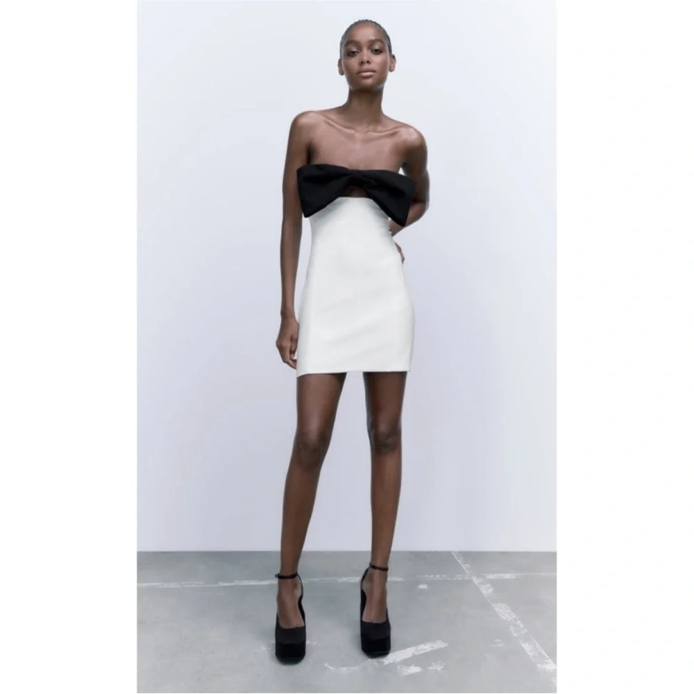 Zara dress mini bow bodycon fitted white wedding party coctail dress - Picture 4 of 15